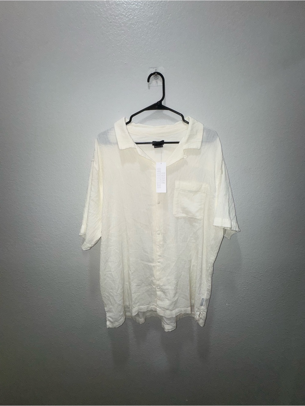 Urban Outfitters Cream Short-Sleeve Button-Down Shirt